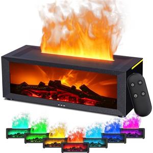 Holwim Diffusore di aromi con camino a LED, diffusore di oli profumati per oli essenziali con effetto fiamma a 7 colori, umidificatore da 150 ml con telecomando, 4 timer (Nero)