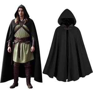 CNVAUIE Renaissance Snapback Cappotto con cappuccio costumi medievali da uomo, cappotto da strega, hobbit, Halloween, con cappuccio (nero)