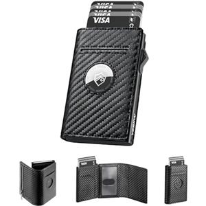 YESIIW Portafoglio Airtag Portafoglio Uomo Slim, Porta Carta di Credito Uomo con Blocco RFID Porta Carte Pop-up con Fermasoldi e Tasca per Monete Portacarte Porta Tessere Uomoo (Nero)