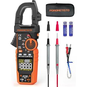 POROMETISTO Pinza Amperometrica Professionale 6000 Counts TRMS con VFD e LoZ 600A CM06, 600V Multimetro Digitale Voltmetro Amperometro, Misura AC/DC, Corrente d'Avviamento, NCV, Temperatura, etc
