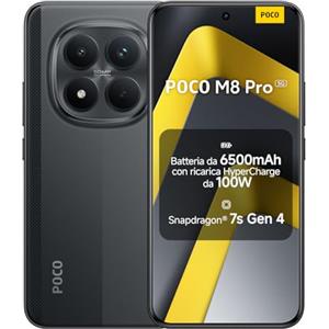 Xiaomi POCO M8 Pro 5G, Smartphone 12+512GB, Display AMOLED CrystalRes 6,83" 1.5K, Snapdragon® 7s Gen 4, Fotocamera 50MP Light Fusion 800 con OIS, IP68, Nero, Garanzia 2 anni, Caricatore non incluso