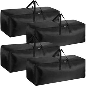 Duzlee Confezione da 4 borsoni da viaggio grandi, da 130 l, impermeabili, resistenti, pieghevoli, con cerniere in metallo, per campeggio, traslochi, in tessuto Oxford 1680D, 101 x 36 x 36 cm, nero, Nero
