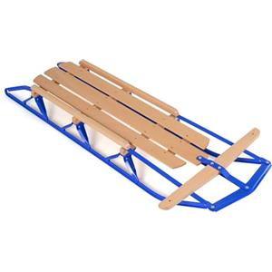 COSTWAY Slittino da Neve, Slittino per Bambini e Adulti con Barra di Direzione, Fori Preforati e Maniglie, Slitta da Neve in Legno e Metallo Vernicato, Carico Massimo 150 kg (Blu)