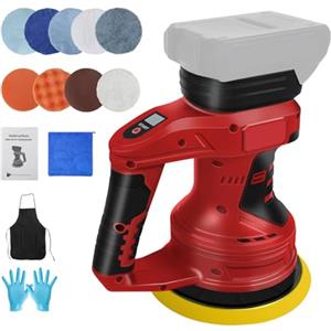 Roadtime Lucidatrice a batteria compatibile con Milwaukee M 18V batteria (senza batteria), lucidatrice eccentrica da 6 pollici con 12 accessori e indicatore di carica della batteria, 0-4500 RPM, 8 velocità