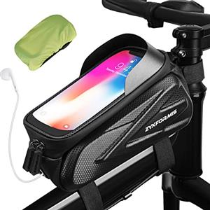 Zyxformis Borsa Telaio Bici, ImpermeabileBici Porta Cellulare con Visiera Parasole TPU Touchscreen e Ampio Spazio per Borse Bici Adatta per Smartphone Sotto i 7 Pollici