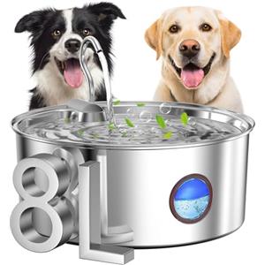 Kittyspout Fontanella per Cani/Gatti, 8L/270 oz di grandi dimensioni, Fontanella per Cani in Acciaio inox con ampia finestra di visualizzazione, Super Silenzioso con Visibile Argento