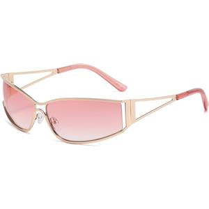 YAMEIZE Occhiali da Sole Futuristici Y2K Vintage Avvolgente per Donna Uomo Occhiali da Sole Punk Techno Argento Metallo UV400