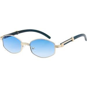 YAMEIZE Vintage Occhiali da Sole da Uomo Donna Esagono in Legno Retrò Piccolo Ovale Occhiali da Sole Anni '70 Stile Metallo UV400