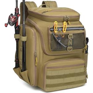 BlesMaller Borsa da Pesca Grande Tattico Zaino da Pesca per Attrezzi e Accessori 45L Borsa Sportivo per Campeggio Trekking Sport All'apert (Solo Zaino) (Marrone)