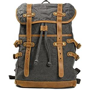 FANDARE Tela Zaino da Escursionismo Retrò Zaino Borsone da Viaggio Zaini Zainetto con coulisse Trekking Borsa a tracolla Cartella Borsone Viaggio per Uomo Donna Zaini da hiking Backpack Grigio scuro