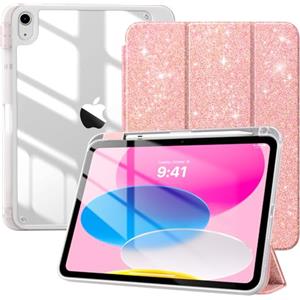 TiMOVO Cover per iPad A16 11 Generazione 11 Pollici 2025, iPad 10 Generazione 2022 10,9 Pollici con Portapenne, Custodia Sottile con trasparente, Funzione di Auto Sveglia/Sonno,Glitter Rosa Leggero