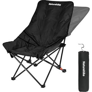 Naturehike Sedia da Campeggio Pieghevole Leggera con Schienale Alto e Seduta Comoda in Cotone, Struttura in Acciaio Legato e Tessuto Oxford 600D, Design Ergonomico con Angolo Regolabile, Nero