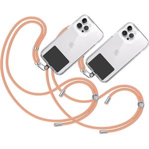 TBOC 2X Cordino Catenella Laccio Strap Porta Cover [Arancio Chiaro] con Toppa di Plastica [Nero] Telefono Cellulare da Collo - Tracolla Catenina Cordini da Cellulari Accessori Universale Laccetti