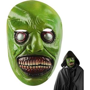 Phlognfy Maschera Horror Realistica Halloween, Maschera Lattice Demone Sorridente Halloween, per Adulti, Feste di Carnevale, Accessori per Costumi Cosplay (Verde)