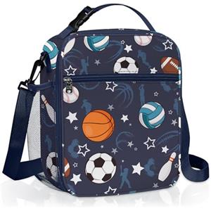 Clastyle Borsa Termica Porta Pranzo Bambini Scuola Neri Grande Palloni, Borsa Frigo Piccola Ragazzi Arcobaleno Portatile con Tracolla Portabottiglie