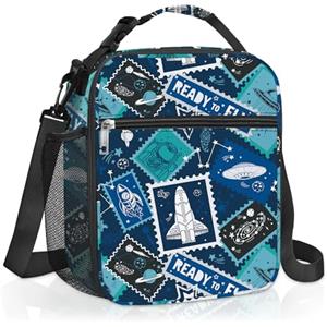 Clastyle Borsa Termica Porta Pranzo Bambini Scuola Aereo Borsa Frigo Piccola Ragazzi Portatile,Timbro Spaziale