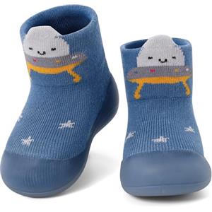 MASOCIO Scarpe Calze Antiscivolo Neonato Bimbo Pantofole Calzini Calzino Primi Passi Bambino Babbucce Scarpine 1 Anno Taglia 20 21 Suola Gomma Scarpette 12-18 Mesi Blu 2