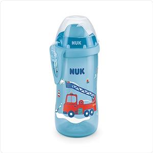 NUK - Borraccia "First Choice" e bicchiere Flexi, per imparare a bere, a partire dai 12 mesi, cannuccia a prova di perdite, con clip e tappo protettivo, senza BPA, 300 ml, motivo con auto dei pompieri (blu)
