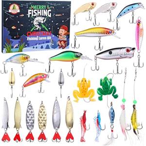 LIHAO Calendario Avvento Pesca 2025, 24pz Esche da Pesca Artificiali, Natale per Adulti Uomini papà Nonno