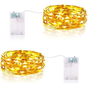 Vacoulery Stringa Luci Led, 2M 20 luci led a Batteria Catene luminose Ghirlanda Luminosa Rame filo Lucine Fata Luci Esterni Interni Decorative per Natale Matrimonio Festa letto Camera (2 Pezzi, Bianco Caldo)