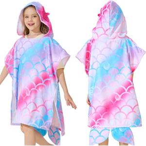 WERNNSAI Sirena Telo Mare per Bambini - Asciugatura Veloce Poncho Asciugamano Bambina con Cappuccio Morbido Assorbente 70x70 cm Poncho Bambina Asciugamano per Spiaggia Piscina Viaggio