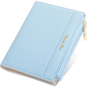 Pomelo Best Portafoglio piccolo in pelle PU, da donna, con doppia piegatura con protezione RFID, 6 scomparti per carte di credito, 2 tasche con cerniera, Blu, s, Casual