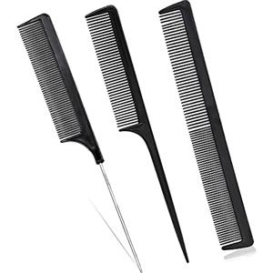 5RIDGE Set di 3 pettini neri in fibra di carbonio pettine per taglio dei capelli antistatico fine pettine a coda pettine per capelli per parrucchiere
