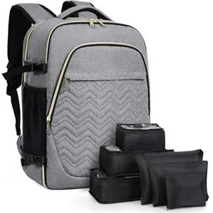 Lekespring Zaino da Viaggio Aereo Bagaglio a Mano 35L,Zaino Uomo Donna con Organizer Valigie 6 Pezzi Set, Borse da Cabina per Easyjet 45x36x20, Zaini Porta PC per Scuola Casual Lavoro Ufficio,Grigio