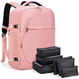 Lekespring Zaino da Viaggio Aereo Bagaglio a Mano 35L,Zaino Uomo Donna con Organizer Valigie 6 Pezzi Set, Borse da Cabina per Easyjet 45x36x20, Zaini Porta PC per Scuola Casual Lavoro Ufficio,Rosa