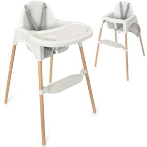 Zamboo Seggiolone Pappa per bambini dai 6 mesi | sediolone leggero (3,5 kg) con effetto legno, vassoio rimovibile e cintura a 5 punti | testato EN 14988:2017, antiribaltamento, fino a 15 kg - Grigio