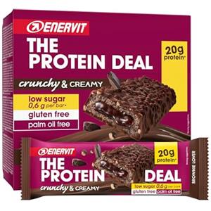 Enervit, The Protein Deal Brownie Lover, Barrette Proteiche, Gusto Cioccolato Fondente, Ripieno Morbido al Brownie, Snack Goloso, 20g di Proteine, 0,6g di Zuccheri, Senza Glutine, 12 Barrette da 55g