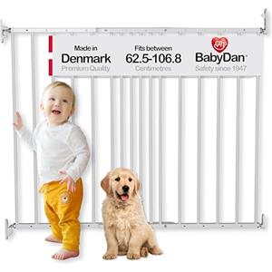 BabyDan Copenhagen, 62,5-106. 8 cm, Cancelletto estensibile per scale/cancello per bambini, metallo, bianco, Made in Denmark - (Cancelletto per animali domestici)