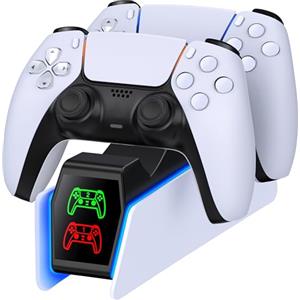 GAMSINGY Base Ricarica PS5, Caricatore Controller PS5 con Ricarica Rapida di 2 Ore/Luce RGB/Indicatore LED, Caricatore Joystick PS5 per Controller Dualsense Wireless/Edge