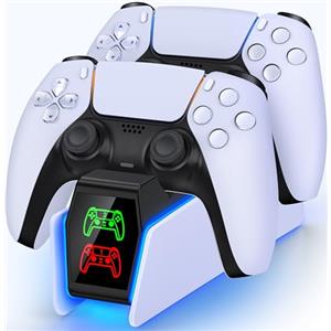 GAMSINGY Base Ricarica PS5, Caricatore Controller PS5 con Ricarica Rapida Di 2 Ore/Luce RGB/Indicatore LED, Caricatore Joystick PS5 per Controller Dualsense Wireless/Edge