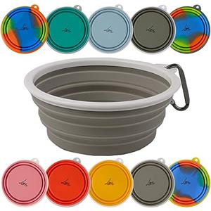 Ligo - EBBY 2PZ Ciotola per Cani da Viaggio, Portatile per Acqua e Cibo, Pieghevole con Moschettone (Grigio Tortora)