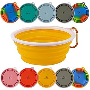 Ligo - EBBY 2PZ Ciotola per Cani da Viaggio, Portatile per Acqua e Cibo, Pieghevole con Moschettone (GIALLO)