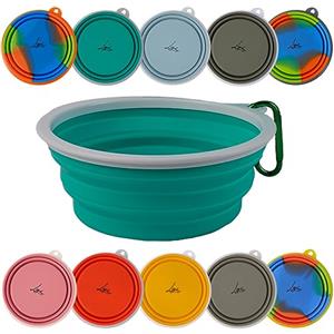 Ligo - EBBY 2PZ Ciotola per Cani da Viaggio, Portatile per Acqua e Cibo, Pieghevole con Moschettone (AZZURRO)