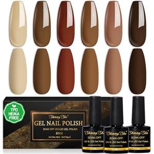 Shining She Smalto Semipermanente Unghie TPO-Free HEMA-Free, 6 Colori Serie Marrone Rossobruno Smalti Semipermanenti per Unghie Soak-Off UV/LED per Principiante Autunno Inverno Nail Art Salone, 8ML