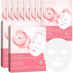 Generico Bio Collagen Real Deep Mask, Maschera Collagene Viso, Maschere Viso Idratante, Collagen Mask Overnight, Affinamento dei Pori, Trattamento Delle Rughe (8 PCS)