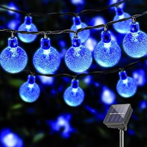 LQWELL® Catena di luci solari per esterni, giardino, luce a energia solare, sfere di cristallo, 30 LED, 8 m, IP44, 8 modalità, per esterni, giardino, terrazza (8M 30LED Blu)