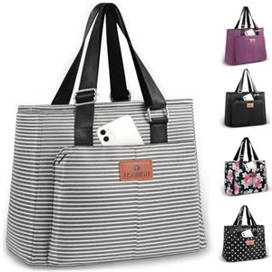 HSHRISH Borsa Termica Porta Pranzo Donna, Grande a prova di perdite Borsa Frigo Pranzo Ufficio, Shopping Scuola Viaggi Campeggio All'aperto Picnic, 15L Stripe