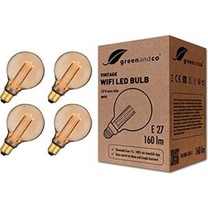 greenandco 4x Lampadina Vintage LED Smart WiFi | E27 G95 | 3,8W 160lm | 1800K | 320° | 230V | nessun sfarfallio | dimmerabile | Compatibile con Alexa e Google Assistant