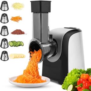 COOCHEER Grattugia elettrica da 150 W multifunzione con 5 dischi da taglio, tritatutto elettrico per formaggio, patate, carote, frutta e verdura