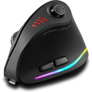 zelotes Mouse Gaming Wireless con Joystick,Bluetooth Ricaricabili,24.000 DPI, 11 Pulsanti Programmabili, BT5.0/3.0+2.4G,RGB,Mouse Verticale Ergonomico Ottico,Senza Fili per PC,Laptop,Tablets,Nero
