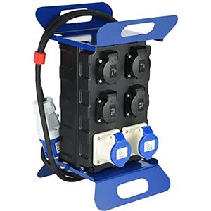 Electraline 60430 Quadro Elettrico di Distribuzione Portatile con Interruttore Differenziale di Sicurezza RCD 30mA, 4 prese Schuko, 2 Prese Industriali CEE, Spina a 2P+T, Cavo 2M H07RN-F 3G1,5, IP44