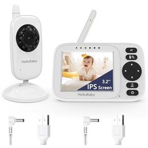 HelloBaby Baby Monitor Video e Audio 3.2" IPS Telecamera Bambini con Monitor con 2X Zoom Digitale ECO,Visione Notturna,Comunicazione Bidirezionale,Sensore Temperatura,Ninna Nanna,USB Caricatore