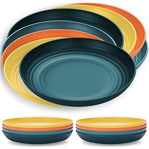 Kyraton servizio piatti in plastica 8 pezzi 23cm, piatti leggeri infrangibili e riutilizzabili Piatti da Cena Leggeri Pasta e Dumpling Microonde Safe BPA Free lavabile in lavastoviglie