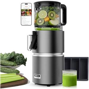 Anybear Estrattore frutta e verdura a Freddo con tramoggia larga 124 mm | Estrattore di succo 350W con Doppia Tecnologia di Spremitura Lenta per frutta e verdura intera | Tritan Senza BPA (Grigio)