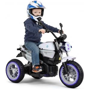 MAMIZO Moto Elettrica Bambini con 2 batterie, 110 x 58 x 81 cm, Motocicletta Elettrica con 3 Ruote, Fari, USB, Pedali, Musica, Moto per Bambini Elettrica con Avanti e Indietro, per 3-8 anni, Bianco