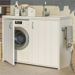 Briconess.com Mobile lavatoio armadietto copri lavatrice in resina con ante a chiusura magnetica e vasca con lato reversibile